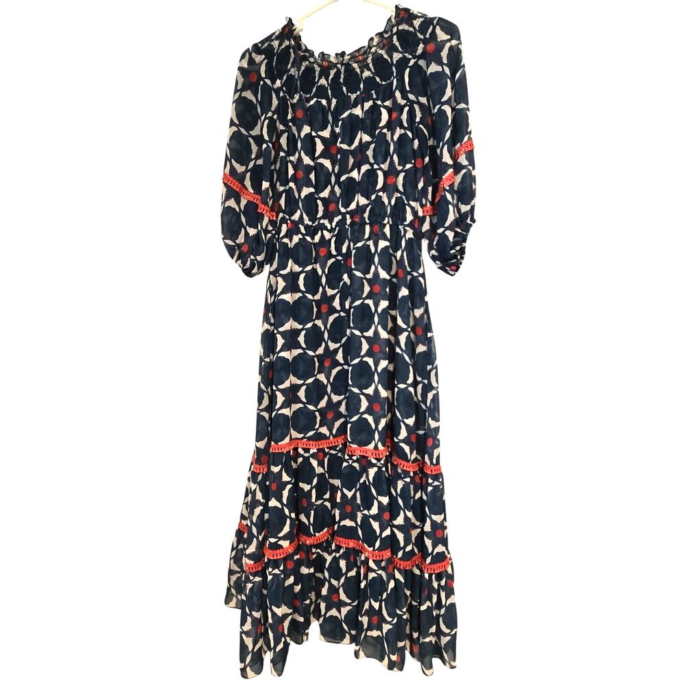 Anthropologie Sachin Babi Mosaic Off-the-shoulder Midi Dress In Blue, Size 10 - Picture 4 of 10